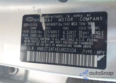 2014 Hyundai Tucson Gls из США, поврежденный, VIN KM8JT3AFXEU803104